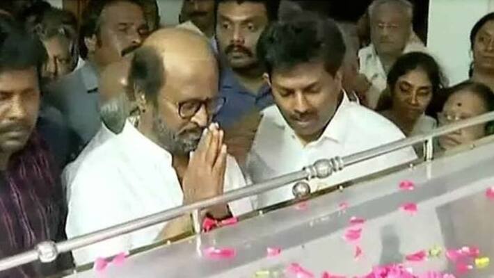 rajini paid tribute to anbazhagan rajini paid tribute to anbazhagan