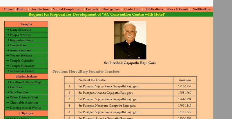 Simhachalam Trust controversy: temple and MANSAS Website still shows Ashok Gajapati Raju as Chairman, Sanchaita