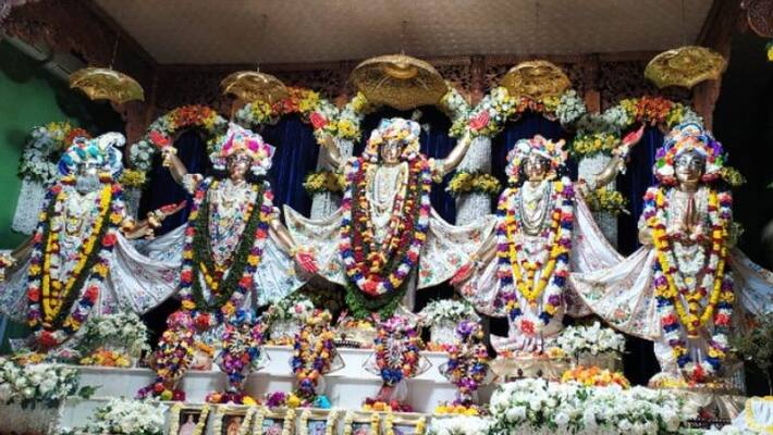 Iskcon temple of Mayapur has been decorated with flowers Iskcon temple of Mayapur has been decorated with flowers