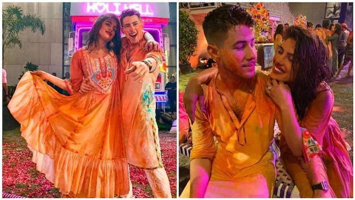 Nick Jonas and priyanka Chopra celebrating holi at home Nick Jonas and priyanka Chopra celebrating holi at home