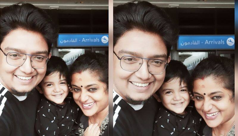 veena nair with husband and son new photo
