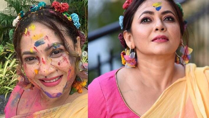 Actress Sreelekha Mitra celebrates holi Actress Sreelekha Mitra celebrates holi