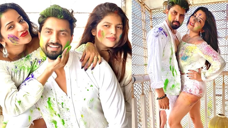 Monalisa playing holi with husband and other bhojpuri Stars Holi pics KPG