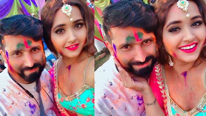 Monalisa playing holi with husband and other bhojpuri Stars Holi pics KPG