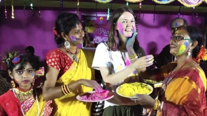 German lady takes part in holi at Howrah German lady takes part in holi at Howrah