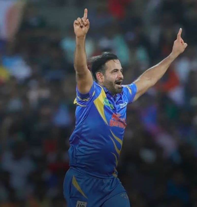 Irfan Pathan appeals for a wicket against Sri Lanka Legends during their match in the Road Safety World Series in Mumbai on Tuesday night (March 10). Irfan took one wicket