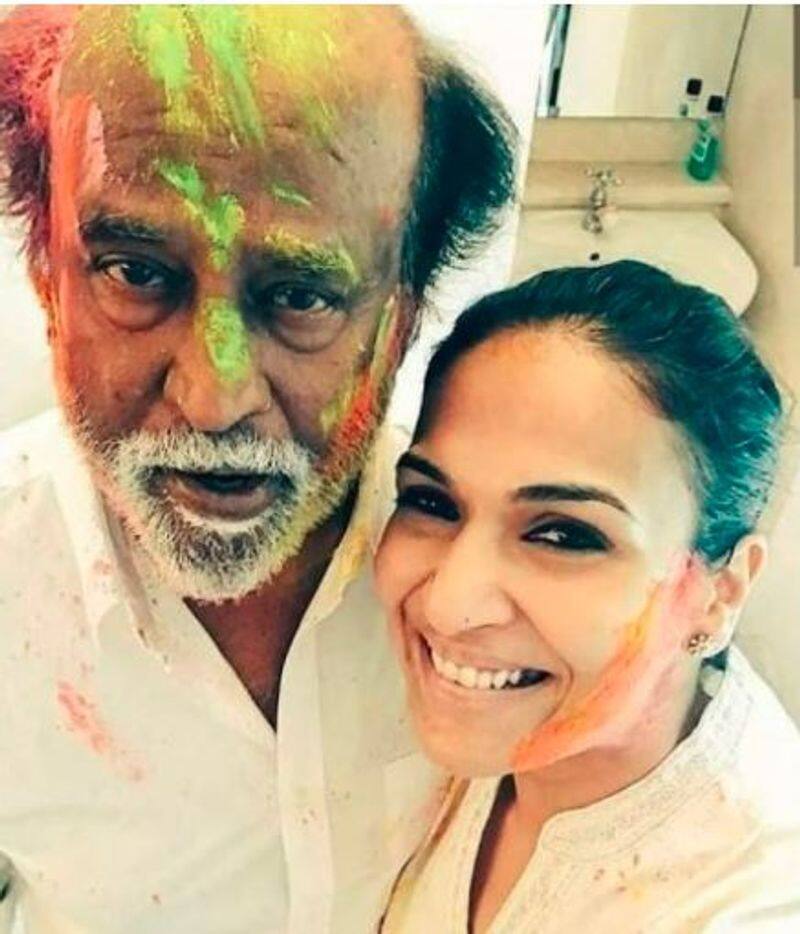 rajinikant celebrate colorful holi with daughters photo goes viral