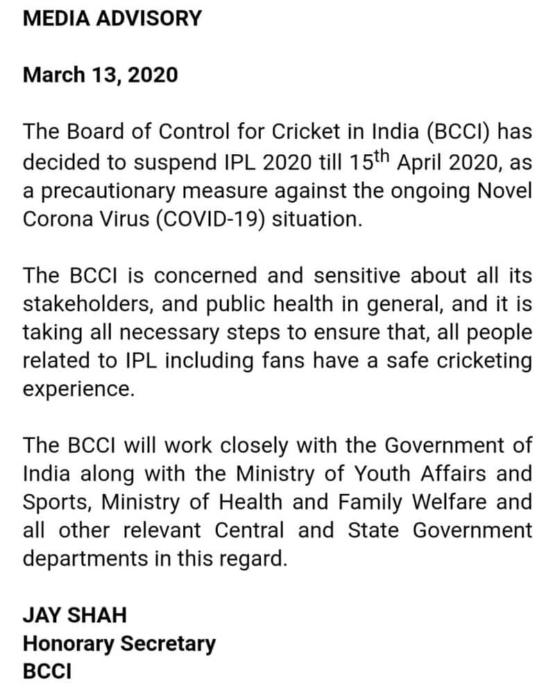 IPL 2020 postponed due to coronavirus