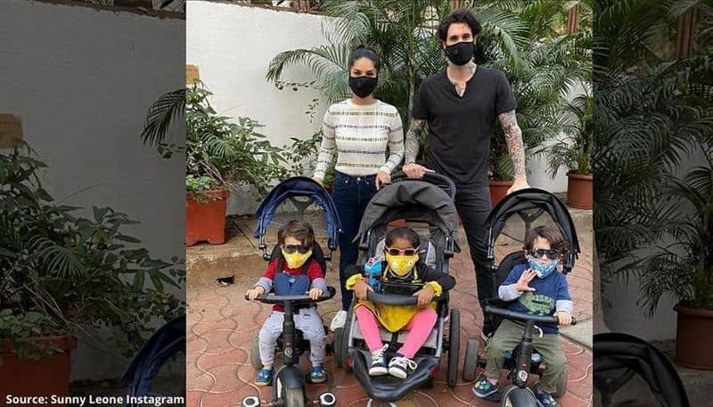 Sunny Leone, who has been staying at home for quite some time due to the current coronavirus epidemic, shared a snap with her family, who appeared quite prepared to deal with the situation.