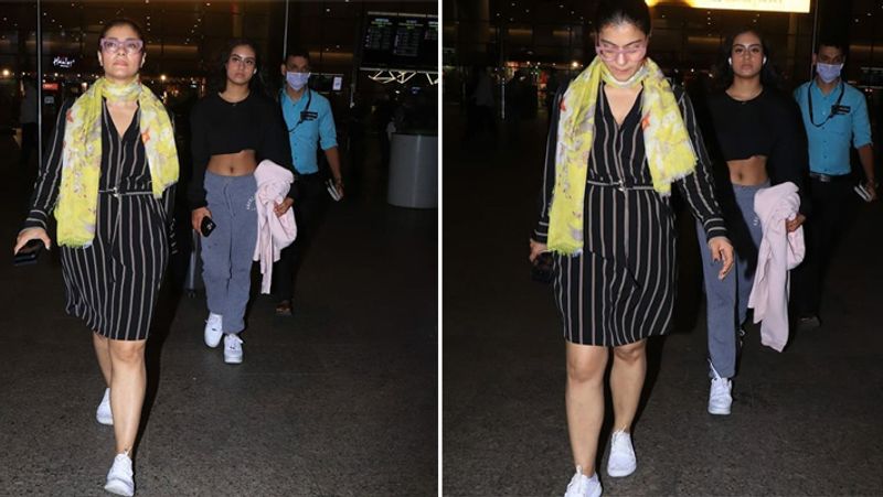 kajol Was Snapped with Daughter Nyasa at airport get trolled due to not wearing hand Gloves And Mask corona virus KPY