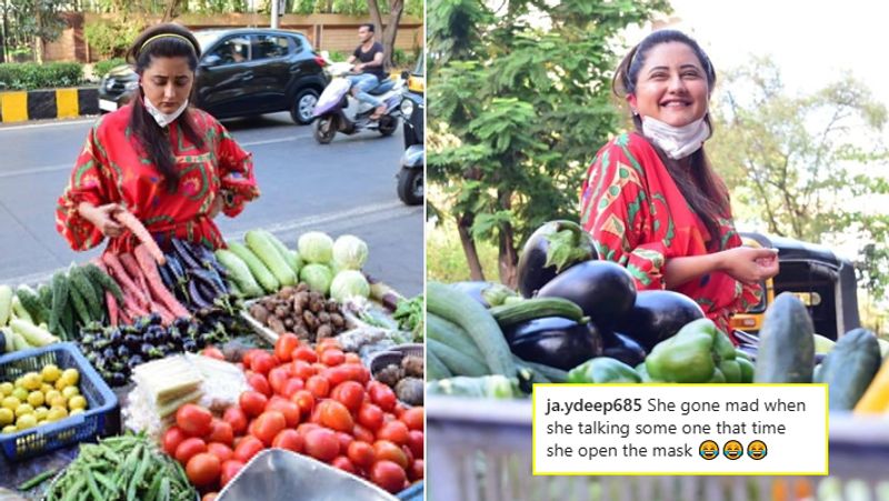 Rashami Desai get Trolled for removing the mask while purchasing vegetables Corona virus KPY