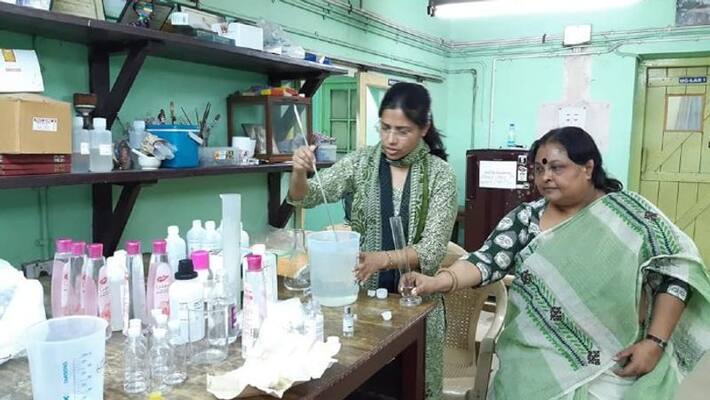 Lady Brabourne College make hand sanitisers Lady Brabourne College make hand sanitisers