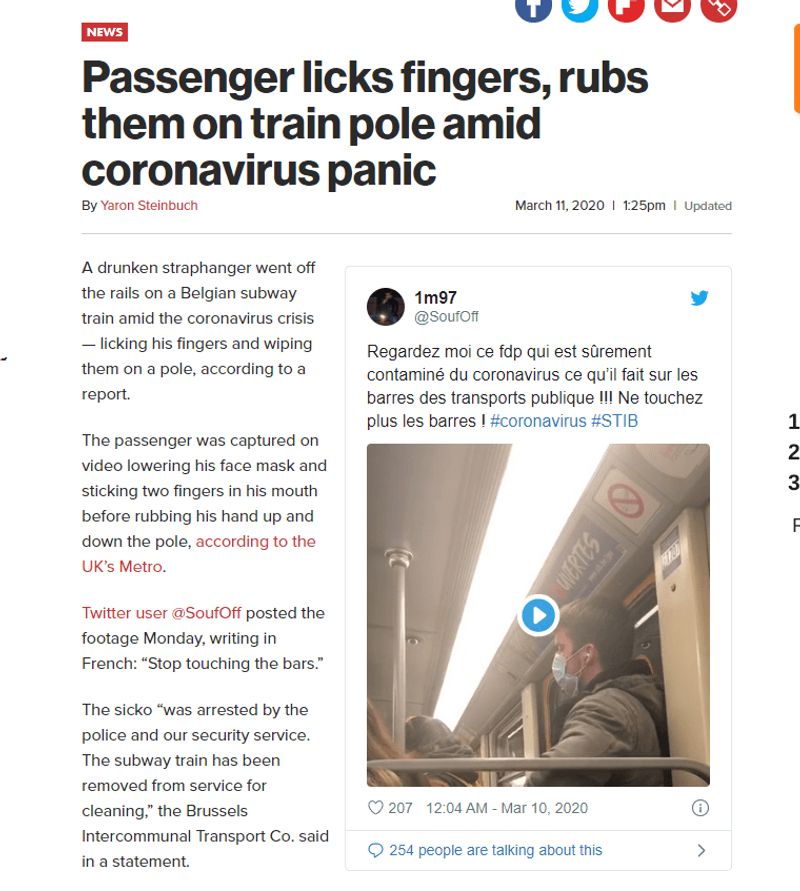 corona virus man rubbing his hand on handrail metro belgium video viral in india kpt