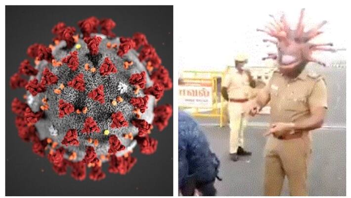 Policeman wears Covid 19 he;met to spread awareness about Coronavirus Policeman wears Covid 19 he;met to spread awareness about Coronavirus