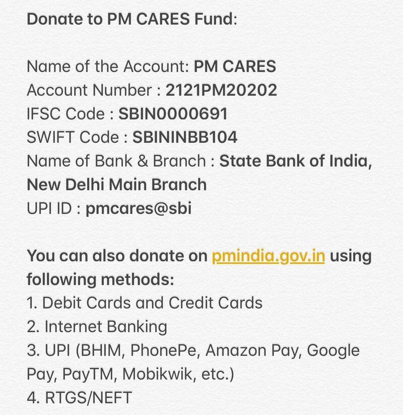 Kindly contribute to the PM-CARES Fund Narendra modi