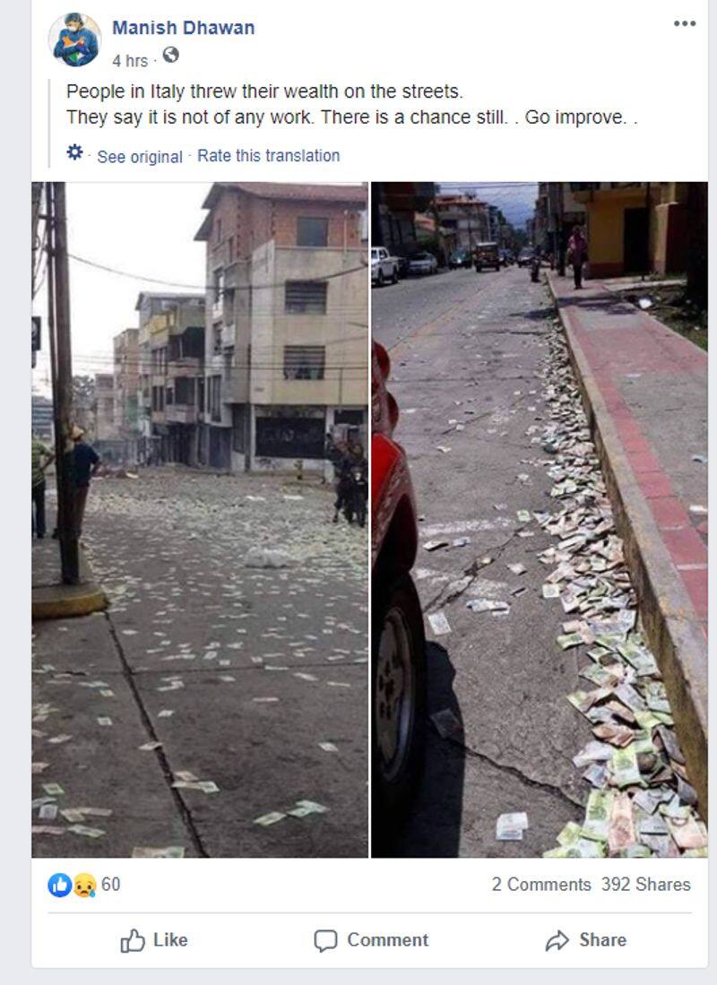 Fact Check: Viral post saying Italians are throwing their money on the streets is false