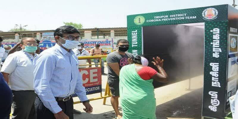 First time in India Tirupur Market Entrance Installs Disinfectant tunnel
