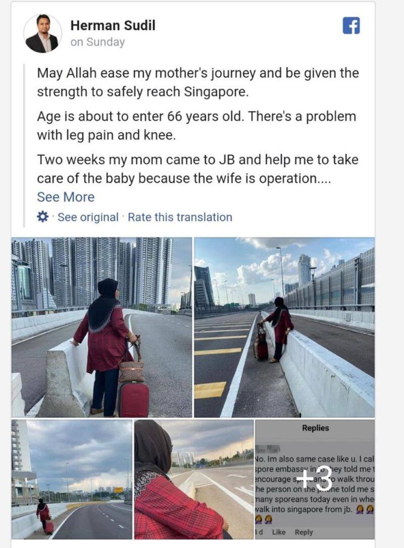 66 yrs old lady walked to see her husband from malasiya to singapore dueto lockdown