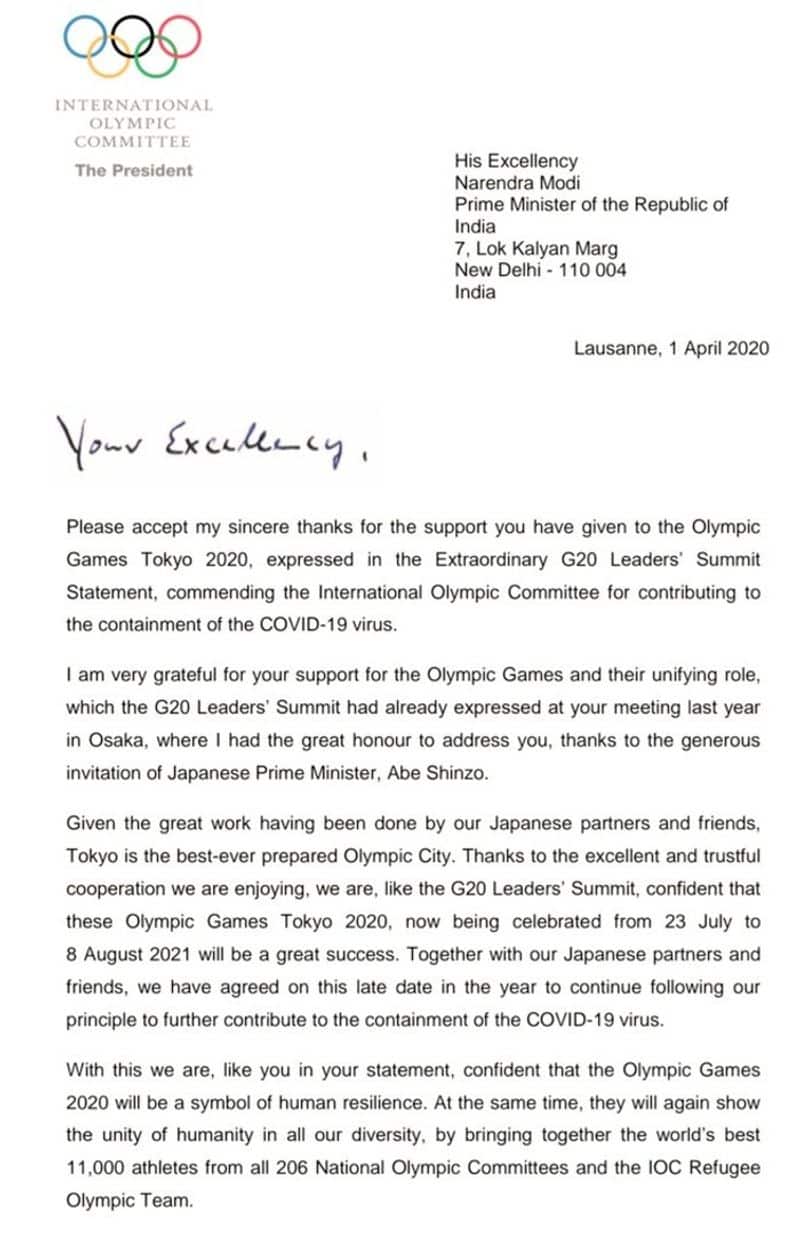 Tokyo Olympics 2020 IOC president Thomas Bach thanks PM Narendra Modi