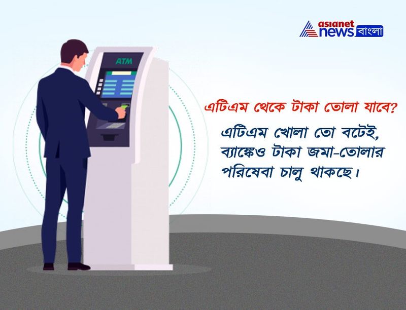 এটিএম পরিষেবা চালু রয়েছে। ব্যাঙ্কও রয়েছে খোলা। আর হাতে টাকা না থাকলে কোনও চিন্তা নেই। লেনদেন সবই চলছে।