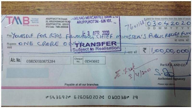 The contractor seyyadhurai  donated Rs 1 crore