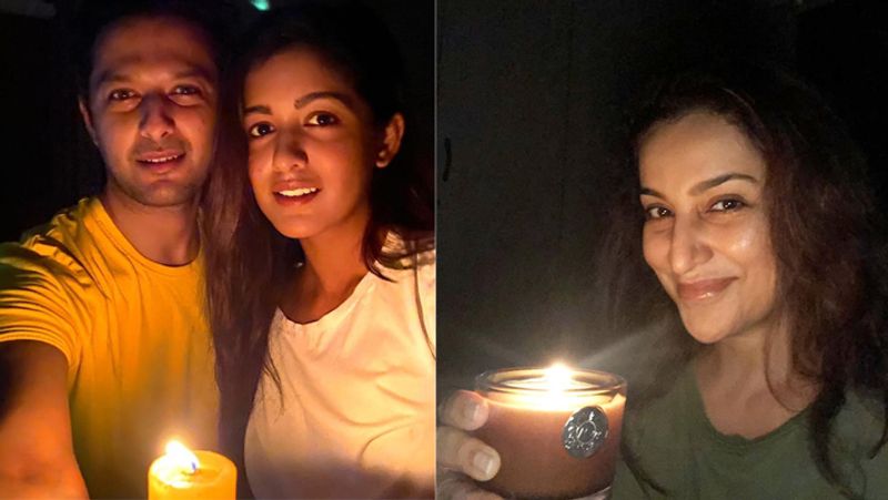 पत्नी इशिता दत्ता के साथ रोशनी करते वत्सल सेठ। दूसरी ओर दीया जलातीं टिस्का चोपड़ा।