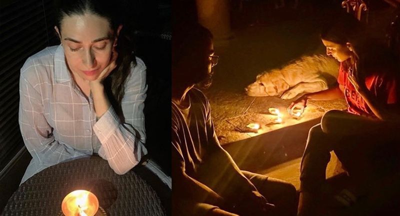 करिश्मा कपूर ने दीया जलाया वहीं क्रिकेटर विराट कोहली ने पत्नी अनुष्का शर्मा के साथ मोमबत्ती जलाई।