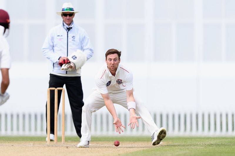 Shortlisted: Kai Schwoerer (Getty Images). Matt Henry of Canterbury fields the ball off his own bowling during the Plunket Shield match between Canterbury and Northern Districts at Hagley Oval on October 24, 2019 in Christchurch, New Zealand.