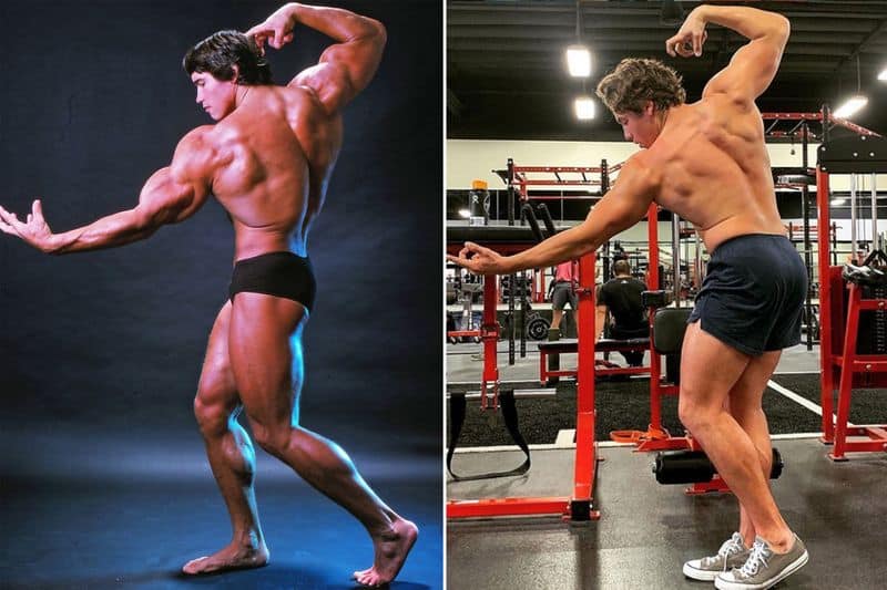 joseph, love child of arnold Schwarzenegger, follows suit and recreates dads famous pose