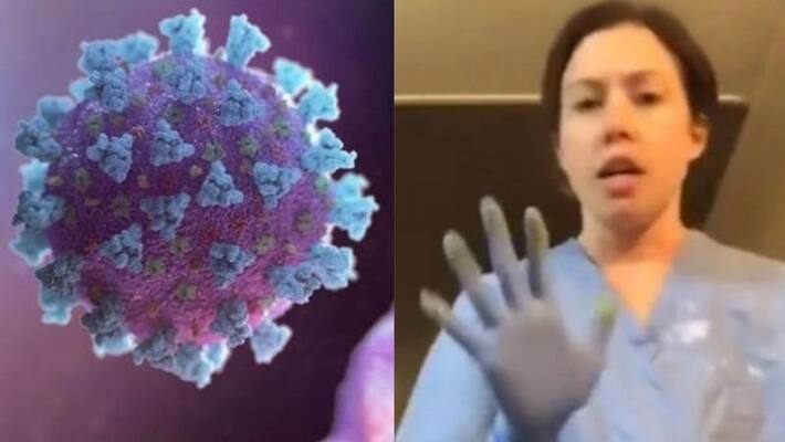 Nurse show how germs can spread in gloves Nurse show how germs can spread in gloves