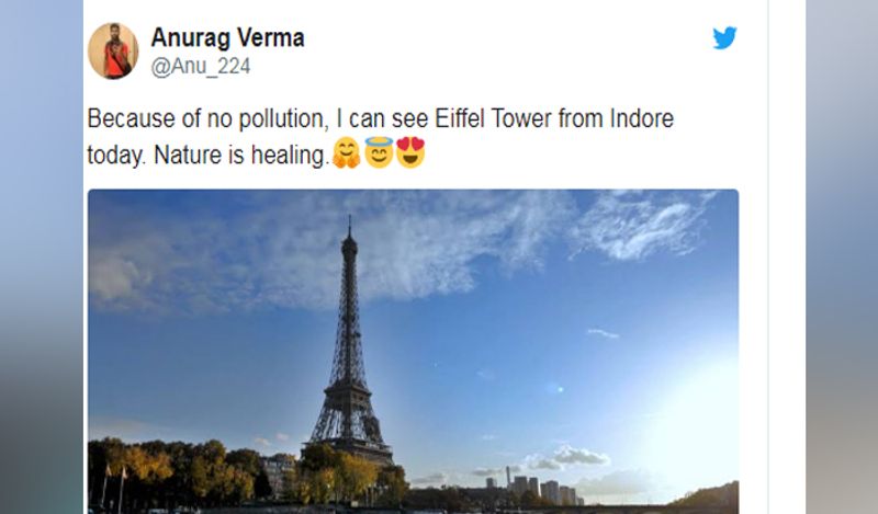 एक शख्स ने इंदौर से एफिल टावर देखते हुए उसकी तस्वीर भी शेयर कर दी।