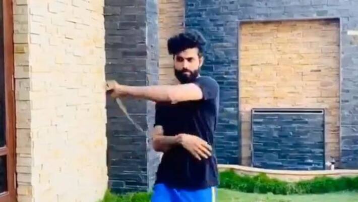 Ravindra Jadeja shows his sword swinging skills to the world again Ravindra Jadeja shows his sword swinging skills to the world again