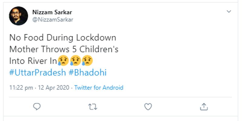 आम लोग भी लॉकडाउन में भुखमरी झेल रहे मजदूरों जैसे कैप्शन लिखकर इसे शेयर करने लगे। इस रिपोर्ट को कई बड़े पत्रकारों और राजनीतिक पार्टियों ने ट्विटर पर शेयर किया।