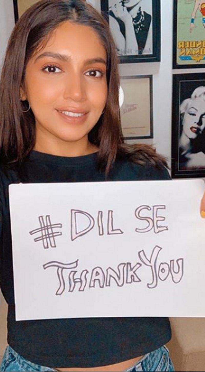 Bhumi Pednekar posted this picture and wrote, "To all our heroes working tirelessly trying to keep us safe, the ones that are staying away from their loved ones and homes so that we can have our loved ones around. The ones that are putting themselves at risk and still keeping our spirits up. You are our HEROES To all the front line workers - doctors, nurses, people running the essential services, delivery boys, volunteers helping with the pandemic, people working in our staff and our security personnel’s #DilSeThankYou", on Instagram.