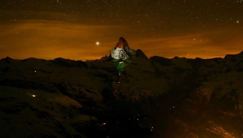 Coronavirus Switzerland Matterhorn mountain lit up Indian flag