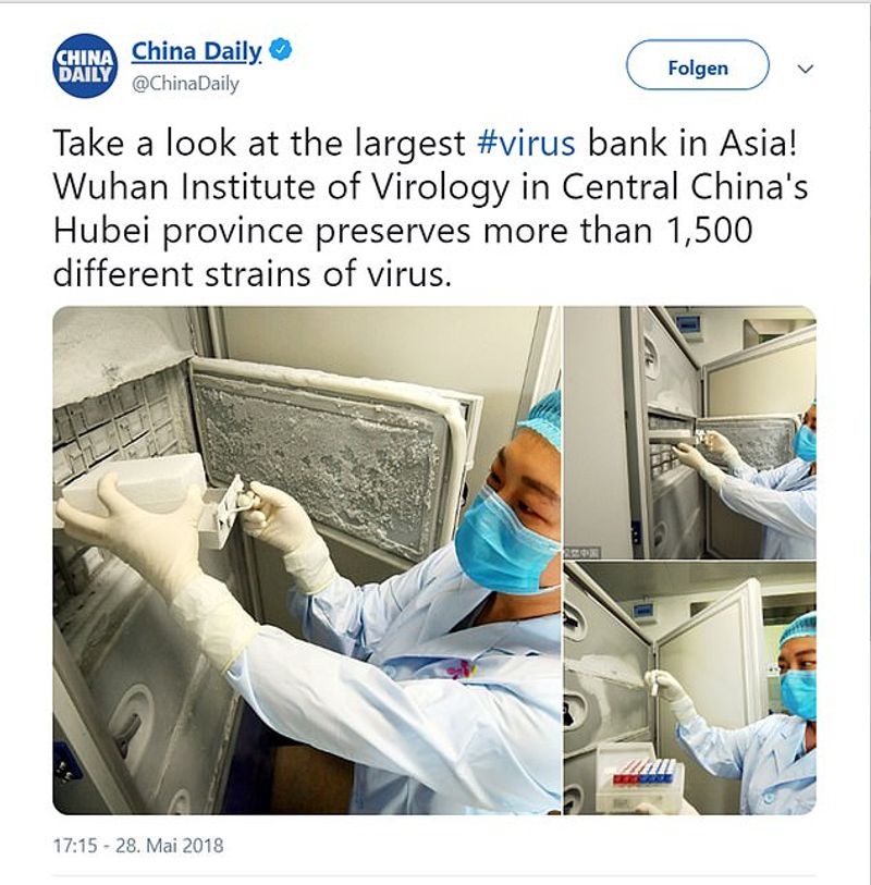 This tweet was sent out in 2018 showing a store where 1,500 virus samples were kept
