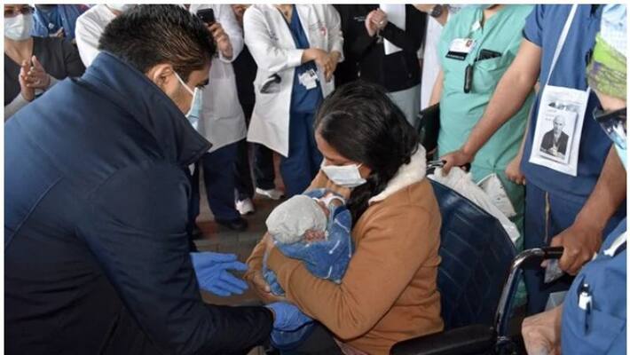 New mum meets baby after emergency birth in coma stage due to coronavirus New mum meets baby after emergency birth in coma stage due to coronavirus