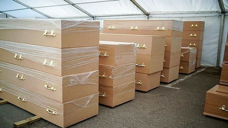 The sobering scenes come just three weeks after the mosque in the West Midlands erected the tent, which contains five fridges, in an effort to deal with the increasing death toll among the Islamic faith.
