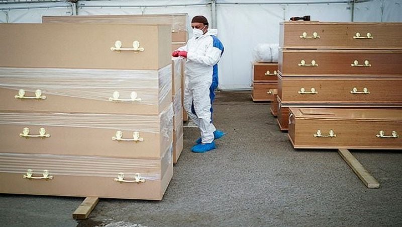 The distressing pictures from inside the morgue, which can hold up to 150 bodies at a time, are believed to be one of the first glimpses inside a makeshift morgue in Britain.
