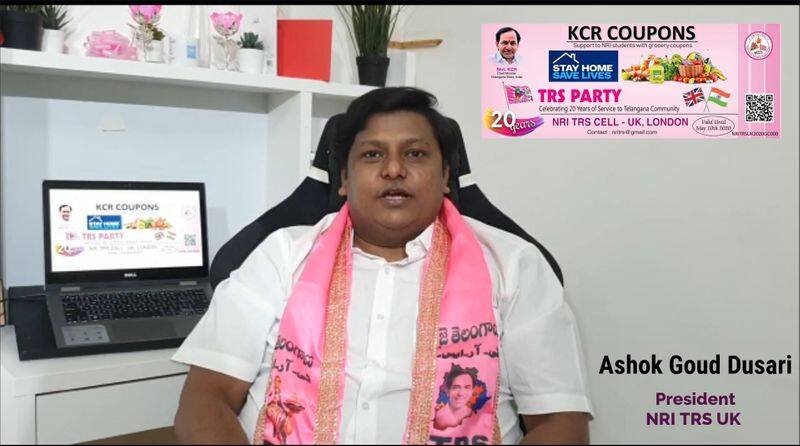 NRI TRS UK distributes kcr coupons to telugu students in london