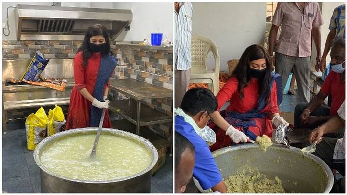 surya and karthi movie actress distribute food 75000 people surya and karthi movie actress distribute food 75000 people