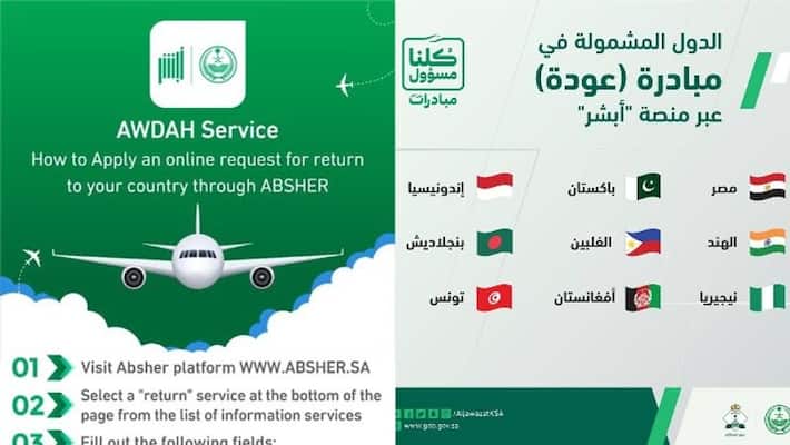 Indians can also register in absher for a ticket to back home Indians can also register in absher for a ticket to back home