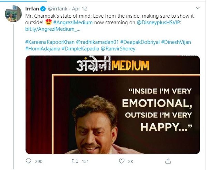 His last tweet stated, "Mr. Champak’s state of mind: Love from the inside, making sure to show it outside! 😍"