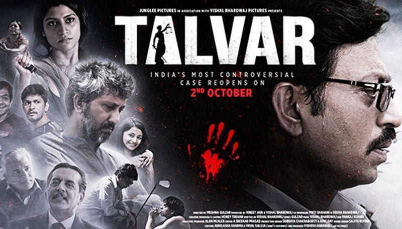 Talvar
Bollywood movie Talvar, which was inspired by the Aarushi Talwar murder case, where Irrfan Khan played an investigating officer. As a sharp and intelligent officer, Irrfan gave a top performance in this crime drama.
