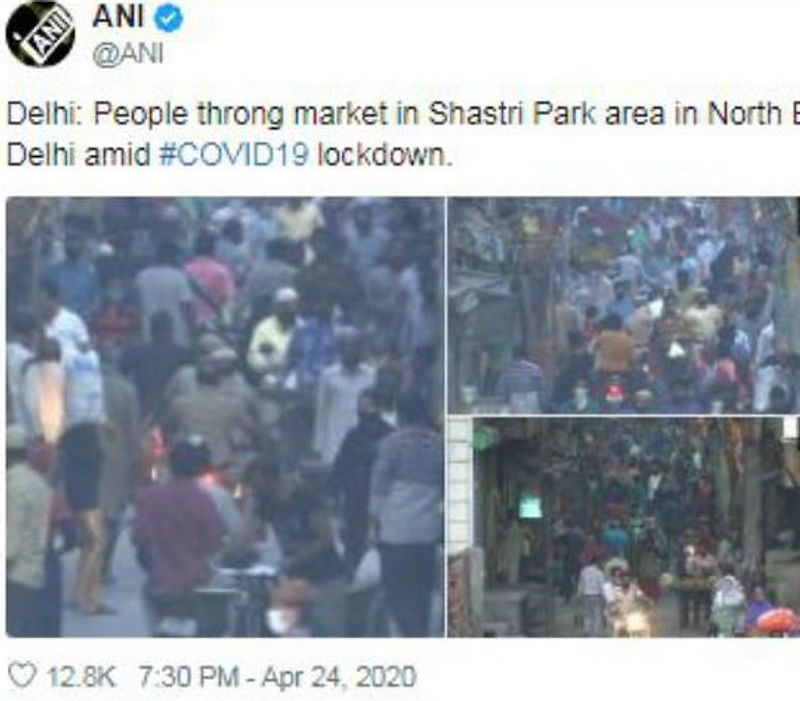 क्या है सच्चाई
जिस फोटो को नवरात्री का दिल्ली का फोटो बताया जा रहा है, वो जम्मू की फोटो है। वहीं दूसरी फोटो जरूर दिल्ली की है। सोशल मीडिया का ये दावा भी गलत है कि ये दोनों फोटो एएनआई द्वारा शेयर किए गए। एक फोटो एएनआई ने जबकि दूसरा पीटीआई ने शेयर किया था।
इमेज : 2
यह फोटो न्यूज एजेंसी एएनआई द्वारा 24 अप्रैल को शेयर की गई थी। यह दिल्ली के शास्त्री पार्क एरिया में स्थित मार्केट की है। इस बार रमजान 23 अप्रैल से शुरू हुए हैं। 