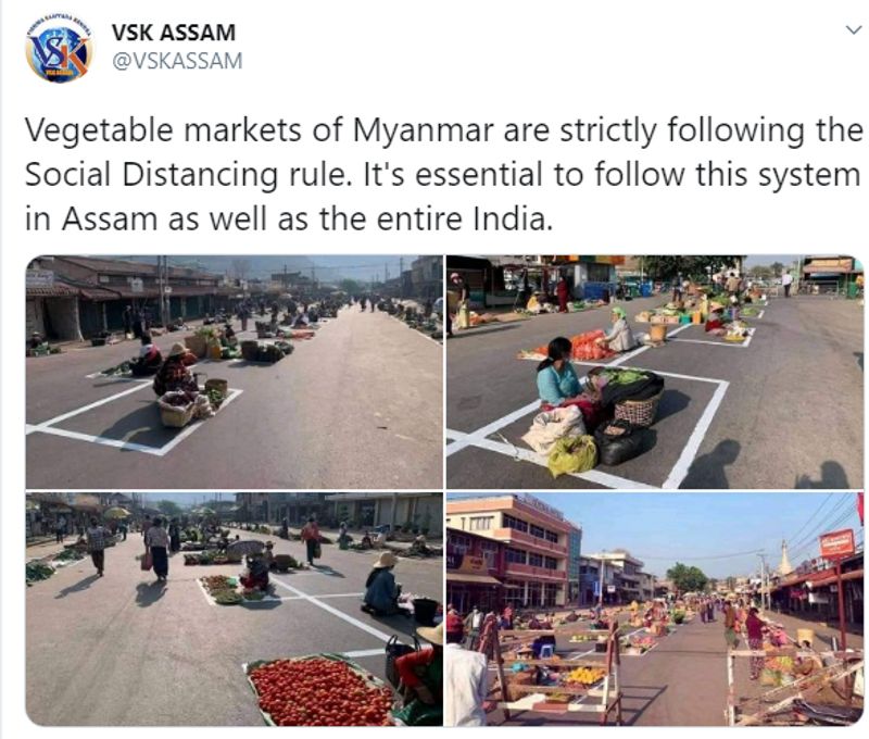 गूगल रिवर्स इमेज सर्च करने पर हमें ‘VSK ASSAM’ नाम के ट्विटर हैन्डल द्वारा 20 अप्रैल को शेयर की गई ये तस्वीरें मिलीं. ट्वीट में इन तस्वीरों को म्यांमार का बताया गया है। इसके चलते ट्विटर पर की-वर्ड्स – ‘Myanmar social distancing’ – सर्च करने पर बर्मा के इतिहासकार थांट मायिंट-यू का एक ट्वीट मिला। 24 अप्रैल को शेयर किये गए इस ट्वीट में थांट ने इस तस्वीर को म्यांमार के कलाव हिल स्टेशन का बताया है।