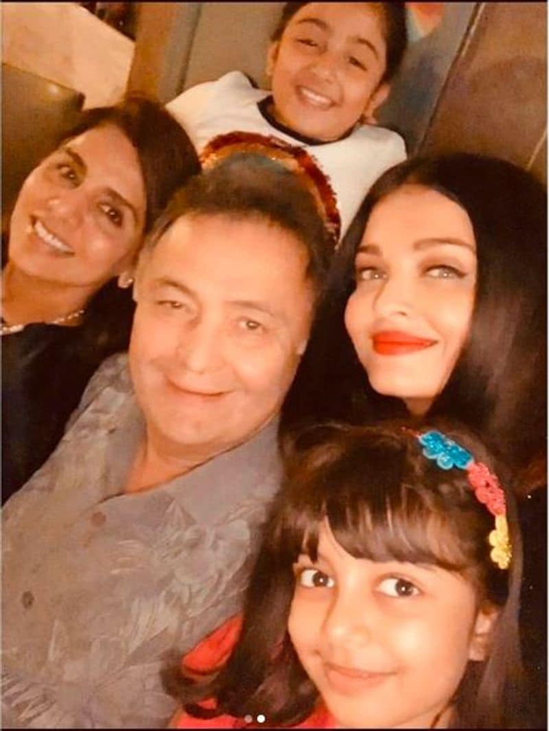 Aishwarya attached pictures of Rishi and his wife, Neetu, with herself and husband Abhishek Bachchan. In one picture, Rishi’s granddaughter and Aishwarya’s daughter, Aaradhya, are also present.
