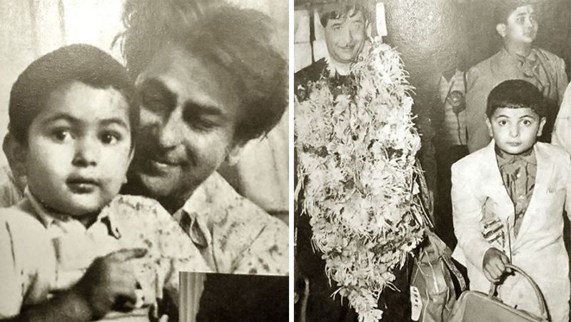 पापा राज कपूर के साथ ऋषि कपूर। दूसरी फोटो में ऋषि कपूर के पीछे भाई रणधीर कपूर भी नजर आ रहे हैं।