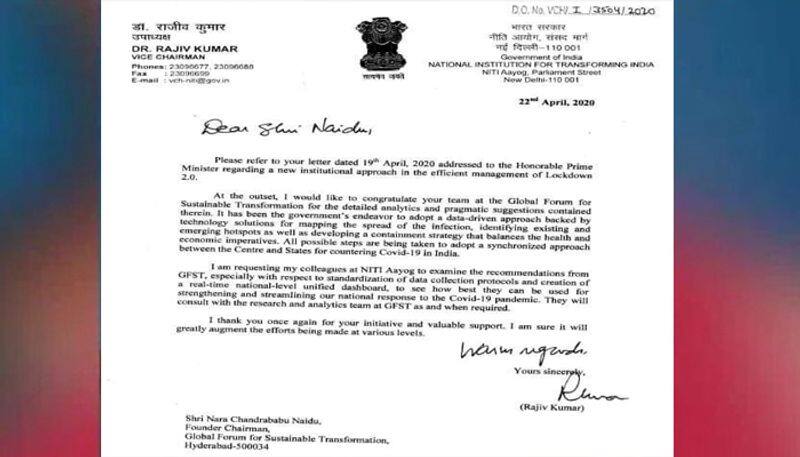 NITI Aayog Vice Chairman Rajeev Kumar writes Letter To Chandrababu
