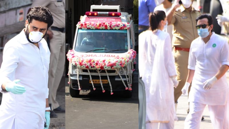 ऋषि कपूर के अंतिम दर्शन करने पहुंचे अभिषेक बच्चन, करीना कपूर और सैफ अली खान।